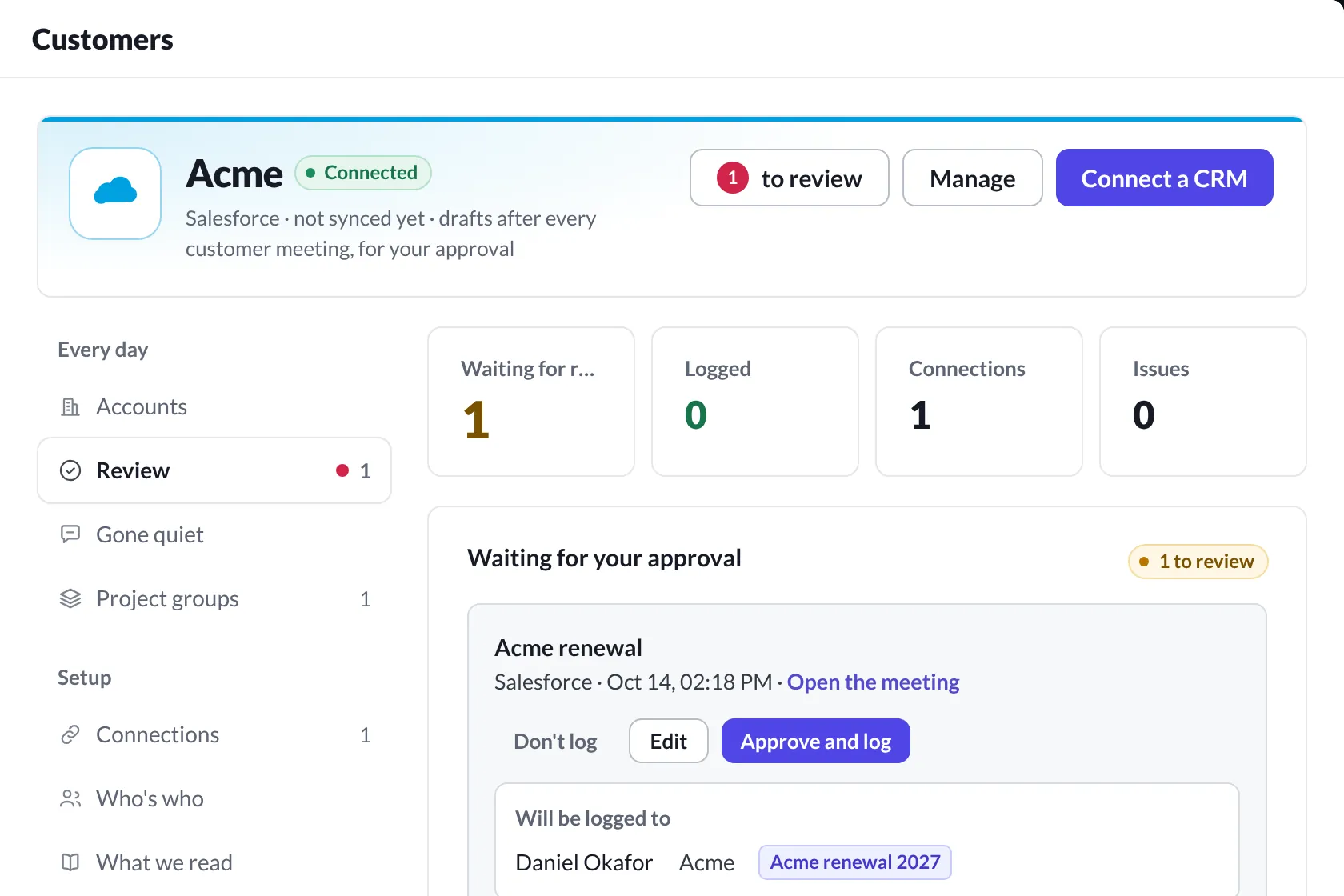 The CRM note, drafted and waiting
